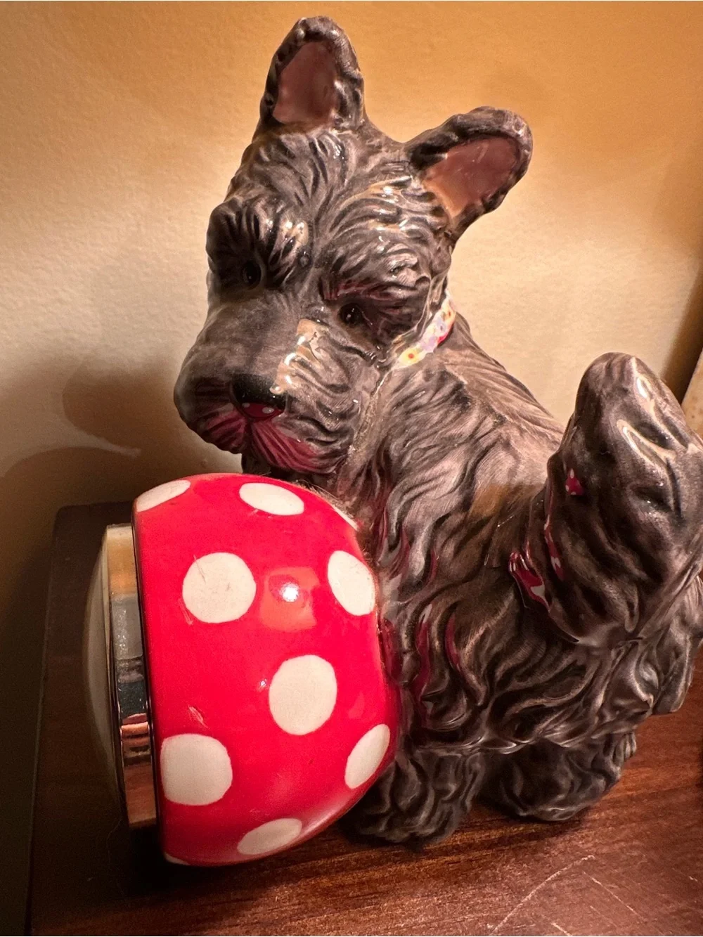 Mary Engelbreit Scottie Scotty Dog Shelf Clock with Red Polka-Dot Ball